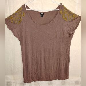 Brown H&M Beaded Shoulder Plus Top